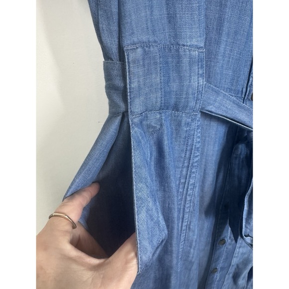 Lands' End Womens Chambray Midi Shirt Dress Size L Blue Short Sleeve Casual Work - Picture 4 of 13